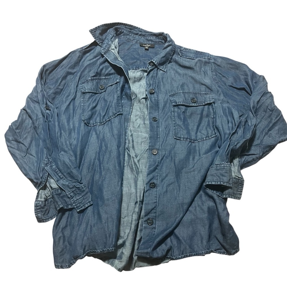 Lord & Taylor Women Chambray Button Down Shirt Plus Size 1X Denim Fall Layering
